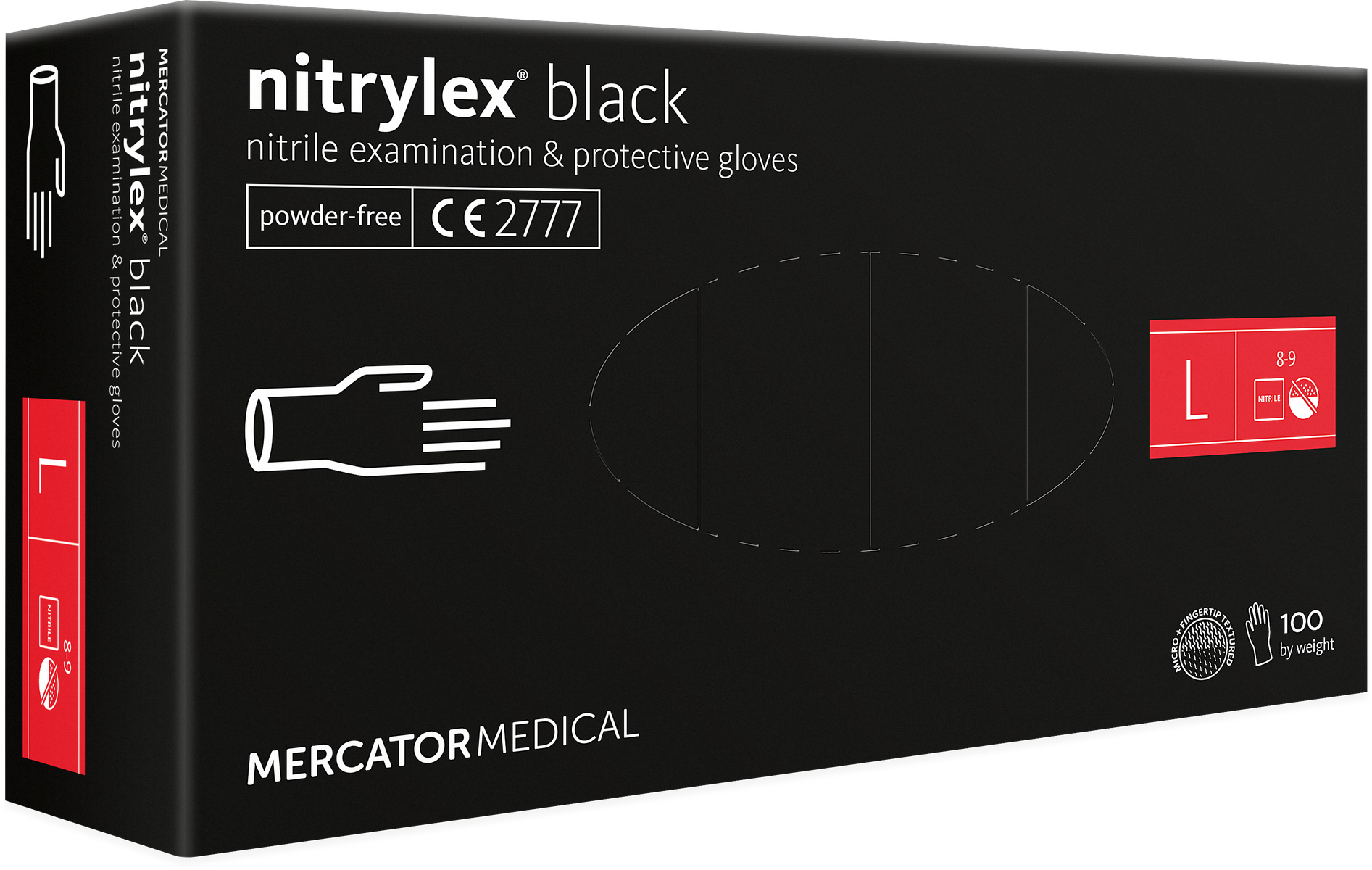 Перчатки нитриловые, текстурированные Nitrylex Black, черные (L)