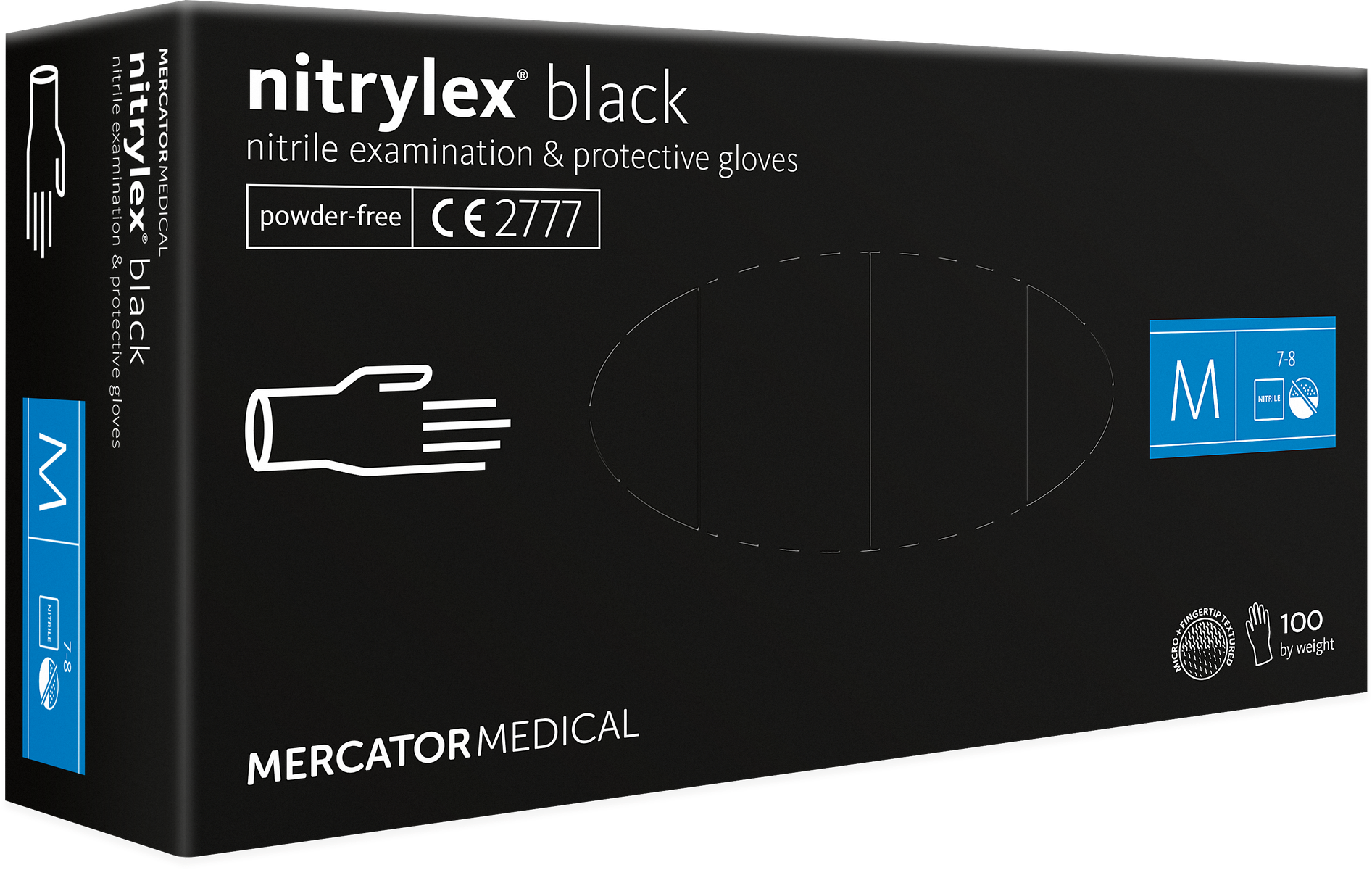 Перчатки нитриловые, текстурированные Nitrylex Black, черные (M)